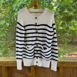 La Ligne Marin Wool/Cashmere White And Navy Striped Cardigan Sweater Size XS
